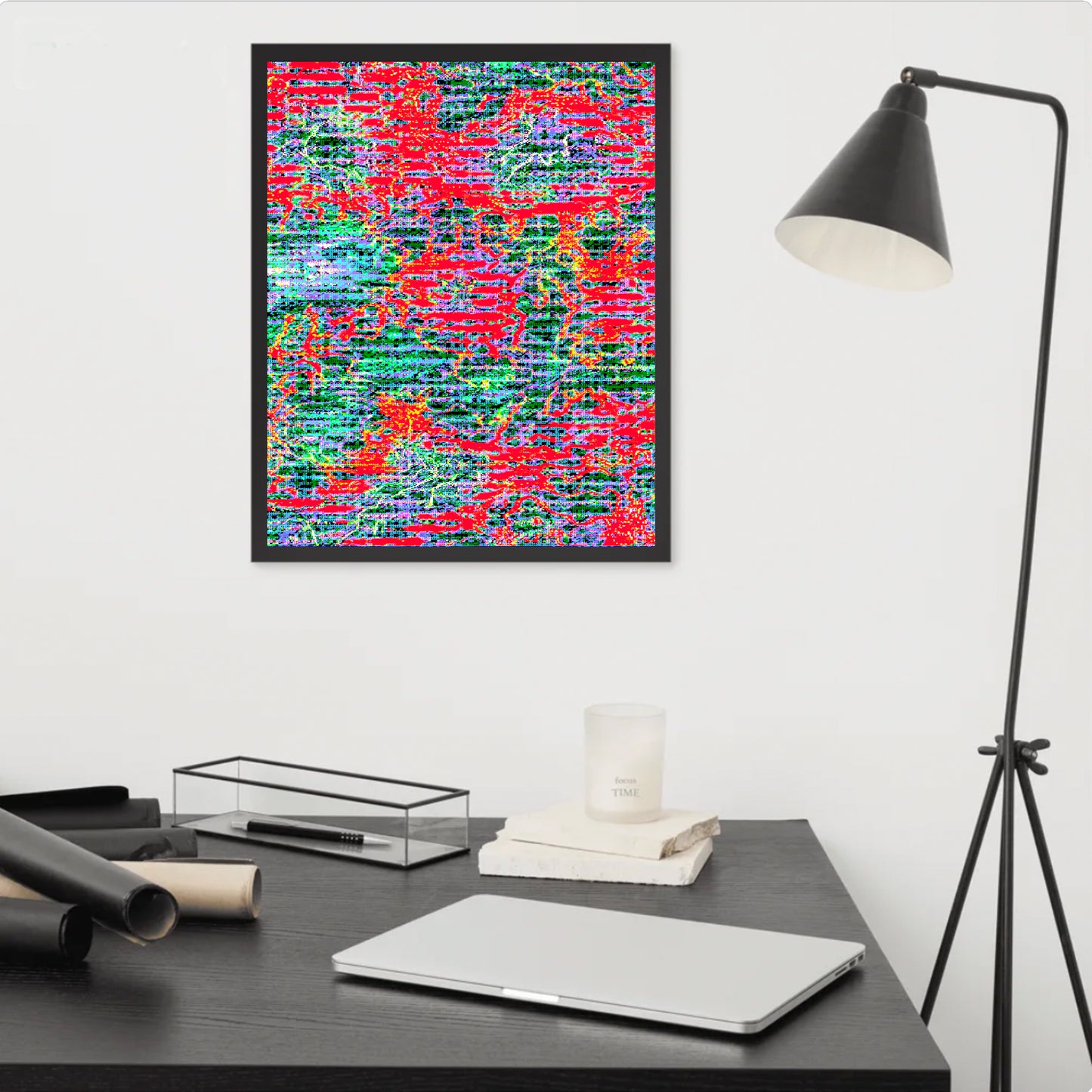anxious cyber god (framed print: 16x20 in.)
